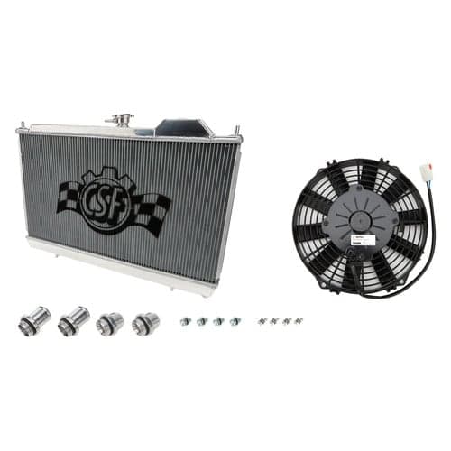 Mitsubishi Evo 4/5/6/7/8/9 - Full Size Slim Radiator w/ 12-inch SPAL fan & Shroud / Adjustable -16 or slip-on fittings